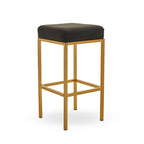 Black Leather Effect Bar Stool with Square Gold Finish Base