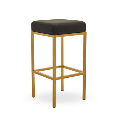 Black Leather Effect Bar Stool with Square Gold Finish Base