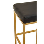 Black Leather Effect Bar Stool with Square Gold Finish Base