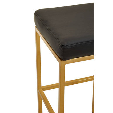 Black Leather Effect Bar Stool with Square Gold Finish Base