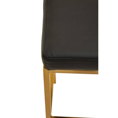 Black Leather Effect Bar Stool with Square Gold Finish Base