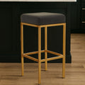 Black Leather Effect Bar Stool with Square Gold Finish Base