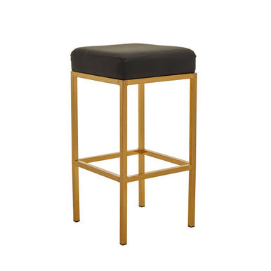 Black Leather Effect Bar Stool with Square Gold Finish Base