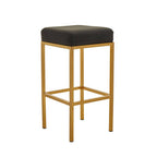 Black Leather Effect Bar Stool with Square Gold Finish Base
