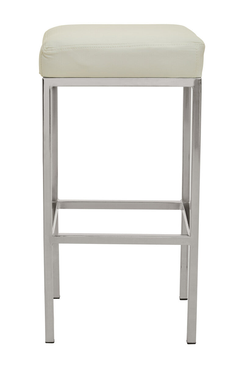 White Leather Effect Bar Stool with Chrome Finish Legs