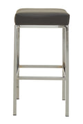 Dark Grey Leather Effect Bar Stool with Chrome Finish Base