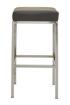 Dark Grey Leather Effect Bar Stool with Chrome Finish Base