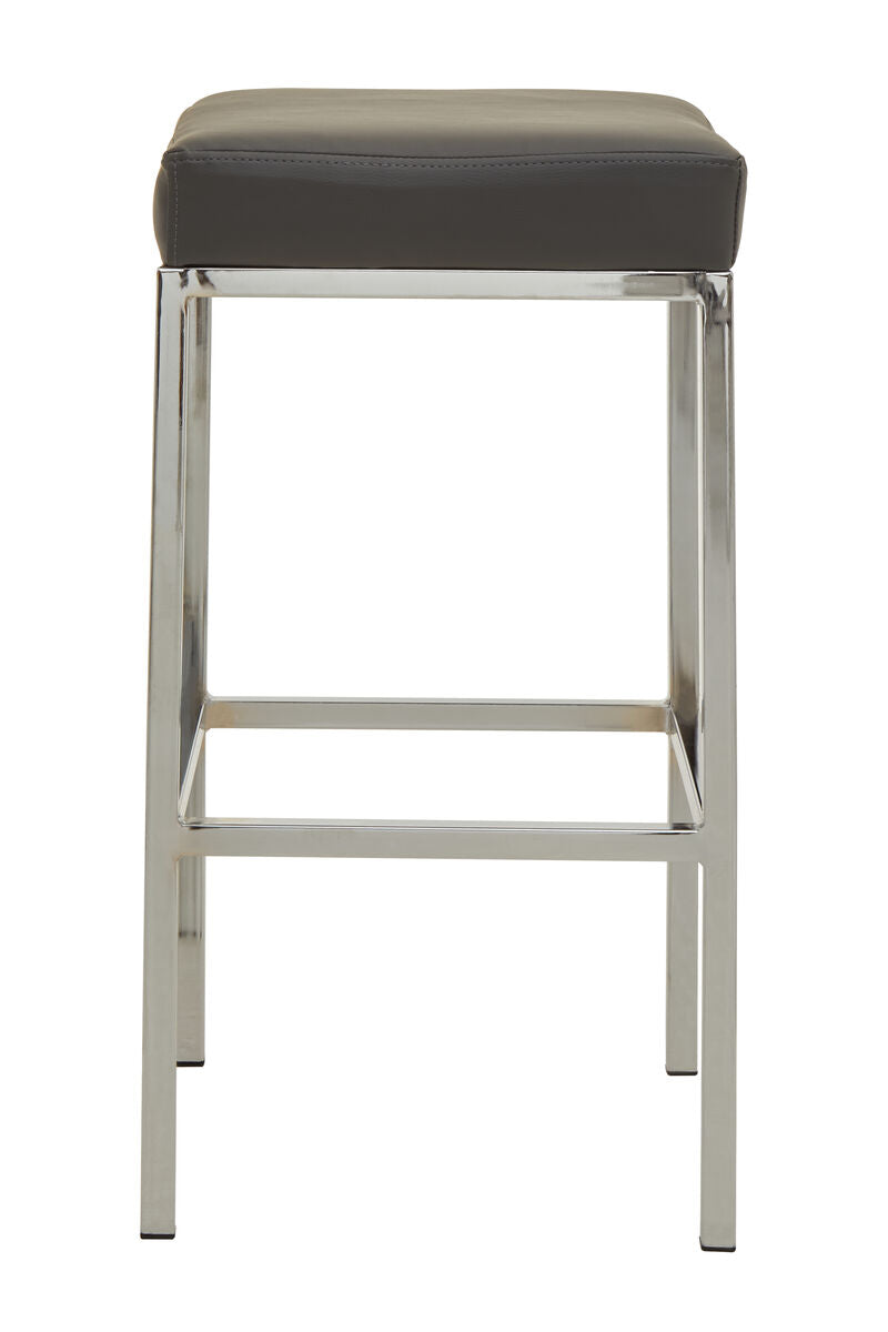 Dark Grey Leather Effect Bar Stool with Chrome Finish Base