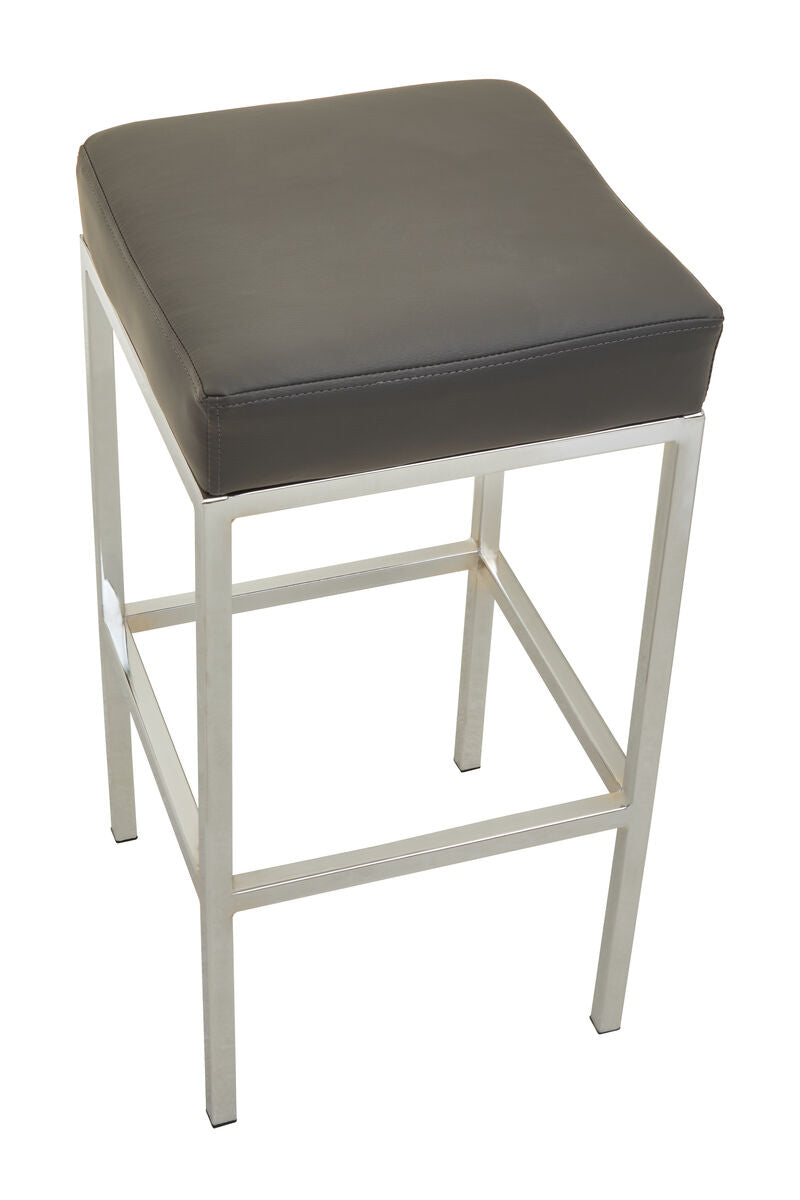 Dark Grey Leather Effect Bar Stool with Chrome Finish Base