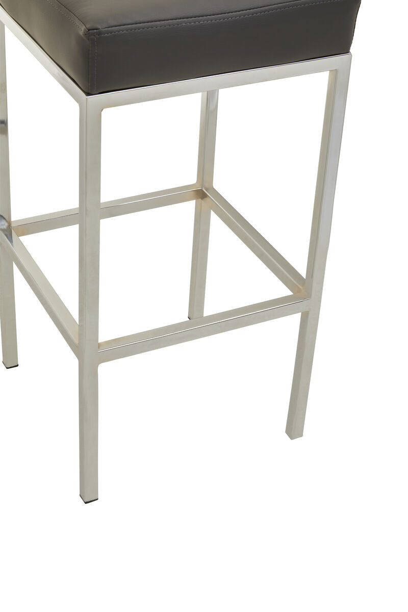 Dark Grey Leather Effect Bar Stool with Chrome Finish Base