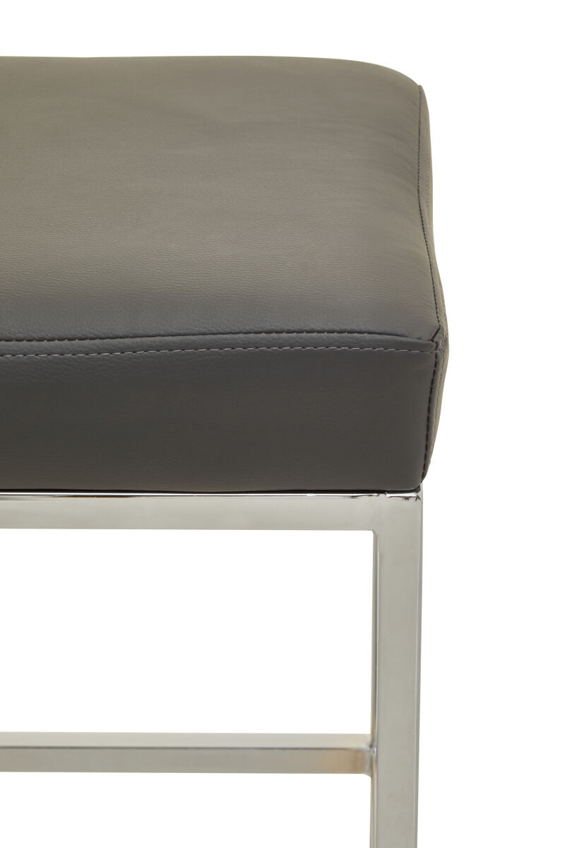 Dark Grey Leather Effect Bar Stool with Chrome Finish Base