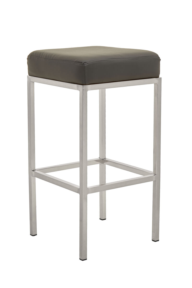Dark Grey Leather Effect Bar Stool with Chrome Finish Base