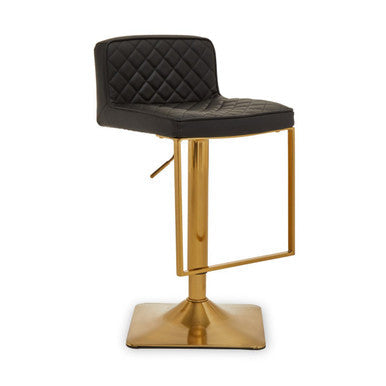 Black Leather Effect Adjustable Bar Chair with Gold Finish Base