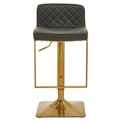 Dark Grey Leather Effect Adjustable Bar Chair with Gold Square Base