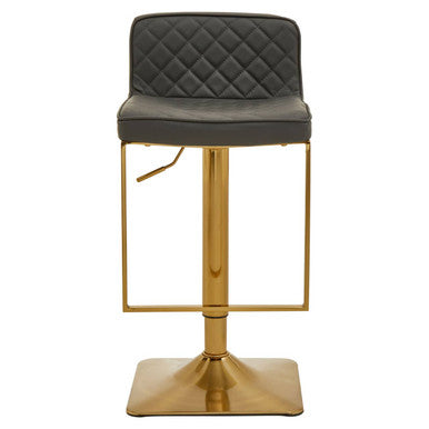 Dark Grey Leather Effect Adjustable Bar Chair with Gold Square Base