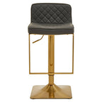 Dark Grey Leather Effect Adjustable Bar Chair with Gold Square Base