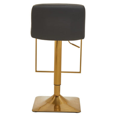 Dark Grey Leather Effect Adjustable Bar Chair with Gold Square Base