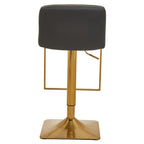 Dark Grey Leather Effect Adjustable Bar Chair with Gold Square Base