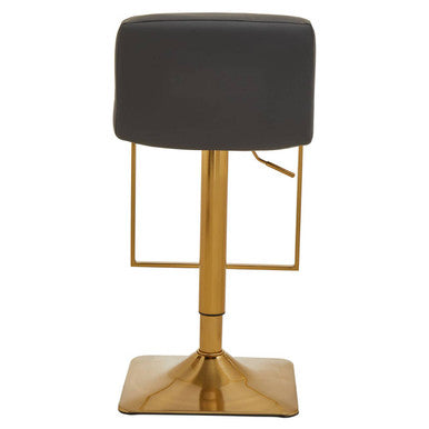 Dark Grey Leather Effect Adjustable Bar Chair with Gold Square Base