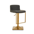 Dark Grey Leather Effect Adjustable Bar Chair with Gold Square Base