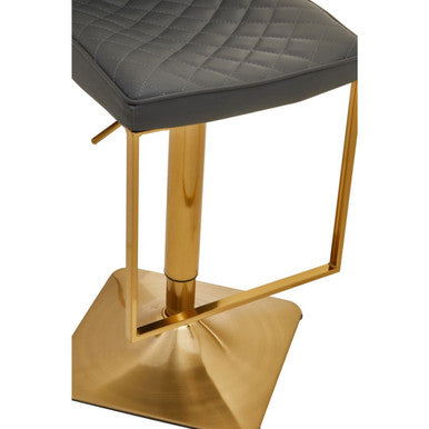 Dark Grey Leather Effect Adjustable Bar Chair with Gold Square Base