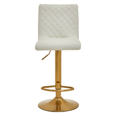 White Leather Effect Adjustable Bar Chair with Gold Finish Base