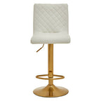 White Leather Effect Adjustable Bar Chair with Gold Finish Base
