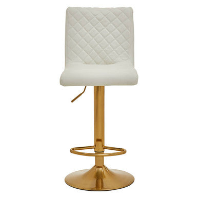White Leather Effect Adjustable Bar Chair with Gold Finish Base