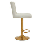 White Leather Effect Adjustable Bar Chair with Gold Finish Base