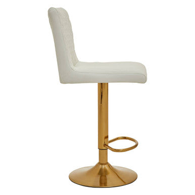 White Leather Effect Adjustable Bar Chair with Gold Finish Base
