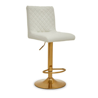 White Leather Effect Adjustable Bar Chair with Gold Finish Base
