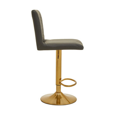Dark Grey Leather Effect Bar Chair with Gold Finish Base