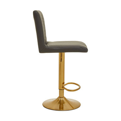 Dark Grey Leather Effect Bar Chair with Gold Finish Base