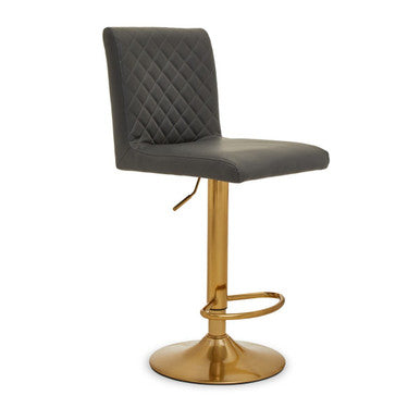 Dark Grey Leather Effect Bar Chair with Gold Finish Base