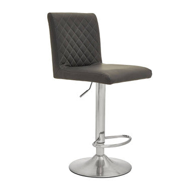 Dark Grey Leather Effect Adjustable Bar Chair with Chrome Round Base