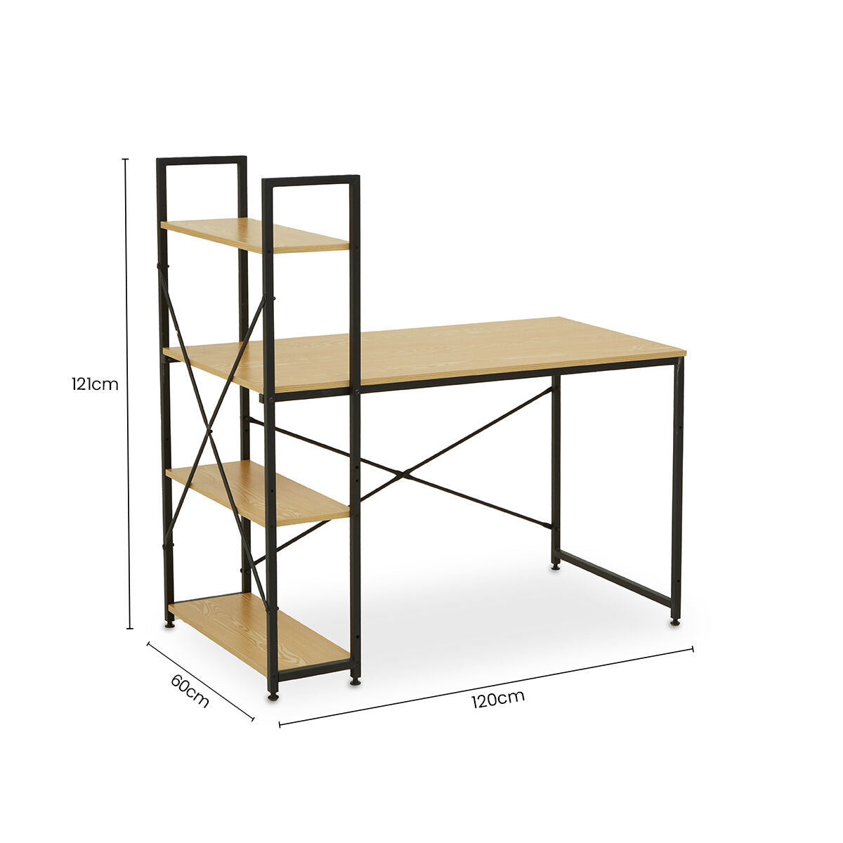 Light Oak Effect Desk With Shelves