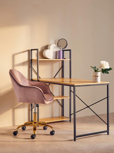 Light Oak Effect Desk With Shelves