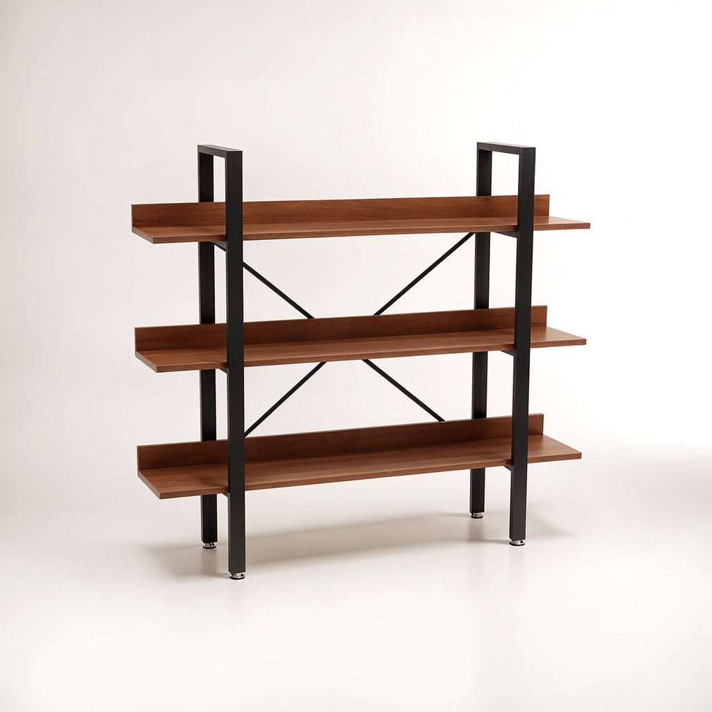 Wood Effect 3 Tier Large Shelf Unit with Black Finish Frame
