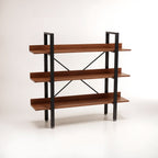 Wood Effect 3 Tier Large Shelf Unit with Black Finish Frame