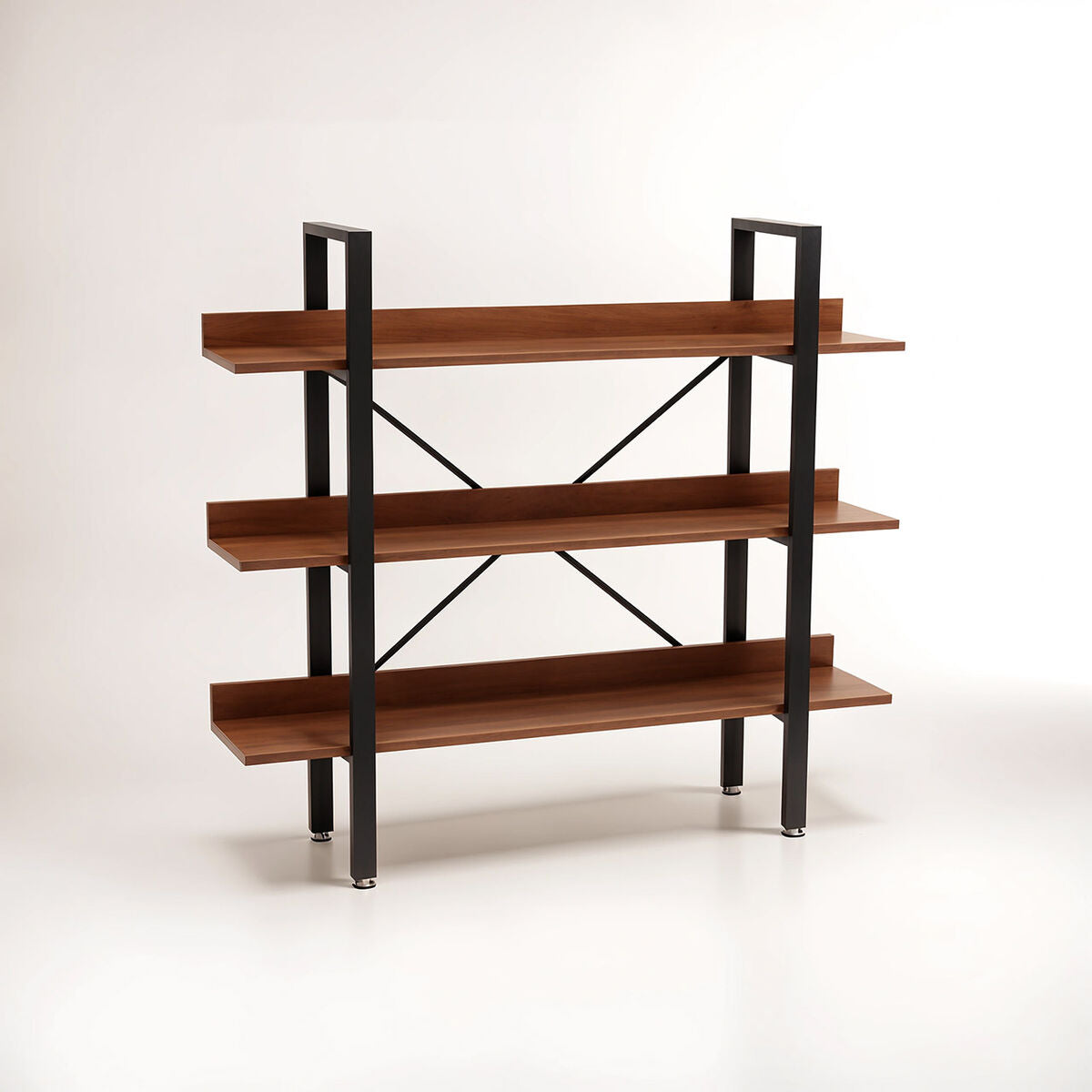 Wood Effect 3 Tier Large Shelf Unit with Black Finish Frame