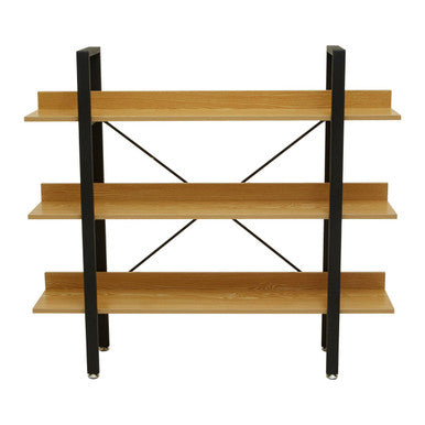 Light Oak Effect 3 Tier Large Shelf Unit with Black Finish Frame
