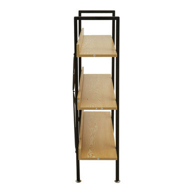 Light Oak Effect 3 Tier Large Shelf Unit with Black Finish Frame