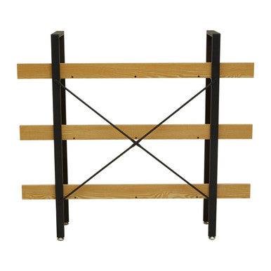 Light Oak Effect 3 Tier Large Shelf Unit with Black Finish Frame