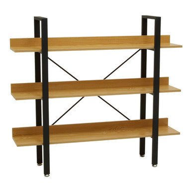 Light Oak Effect 3 Tier Large Shelf Unit with Black Finish Frame