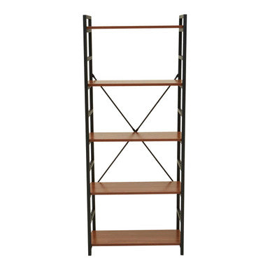 Wood Effect 5 Tier Small Shelf Unit with Black Finish Frame