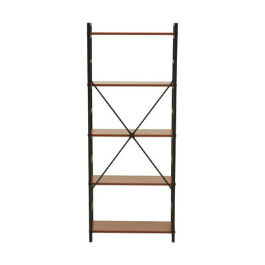 Wood Effect 5 Tier Small Shelf Unit with Black Finish Frame