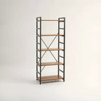 Wood Effect 5 Tier Small Shelf Unit with Black Finish Frame