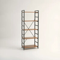 Wood Effect 5 Tier Small Shelf Unit with Black Finish Frame