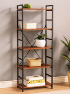 Wood Effect 5 Tier Small Shelf Unit with Black Finish Frame