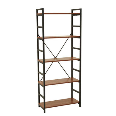 Wood Effect 5 Tier Small Shelf Unit with Black Finish Frame